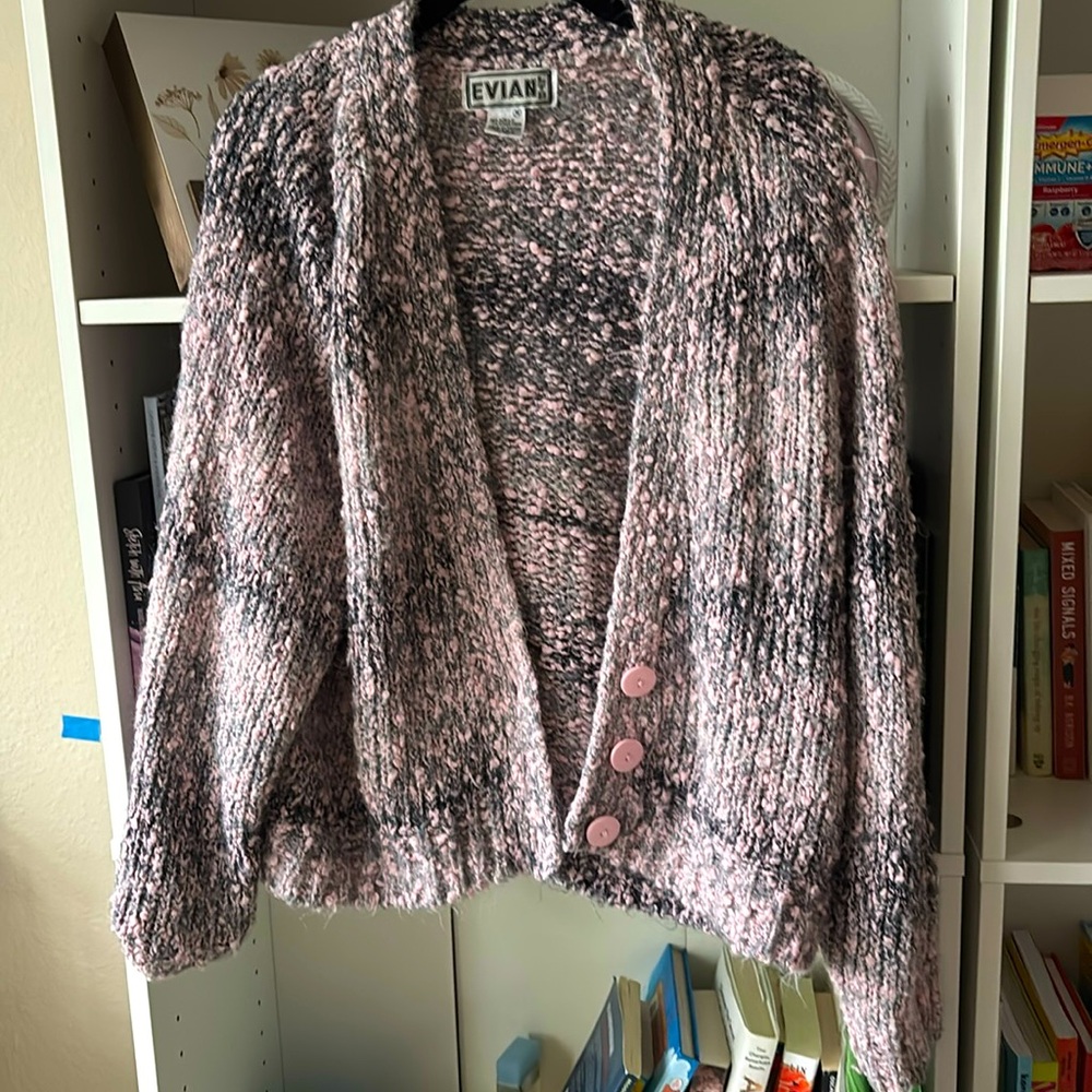 Evian LTD Cable Knit Cardigan in Grey and Pink